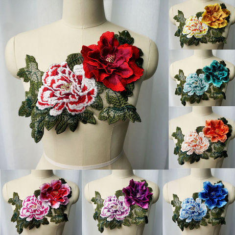 Robe de mariée brodée 3D, grandes fleurs de pivoine, feuilles, patchs cousus, garnitures appliquées, décoration artisanale DIY ► Photo 1/6