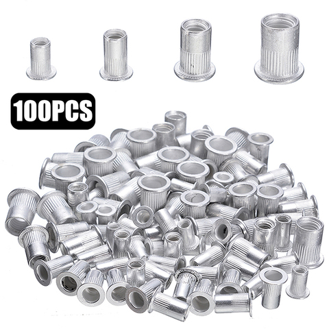 100 pièces en acier en aluminium Rivet écrous Kit fileté Rivet écrou insère Rivnut sert M3 M4 M5 M6 mixte Kit ensemble réparation outils ► Photo 1/6