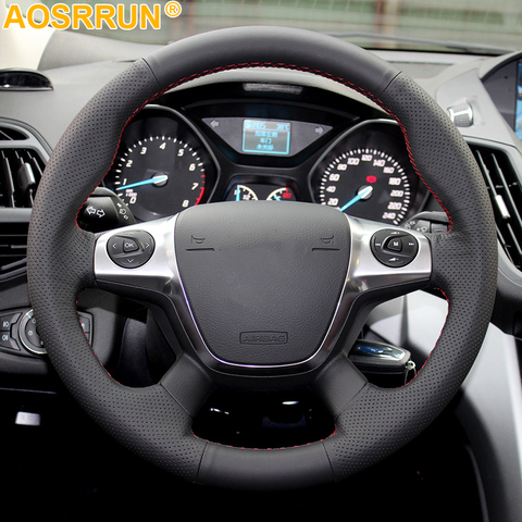 AOSRRUN – accessoires de voiture, housse de volant en cuir véritable pour Ford Kuga Focus 3 Escape 2014 2013 2012 ► Photo 1/3