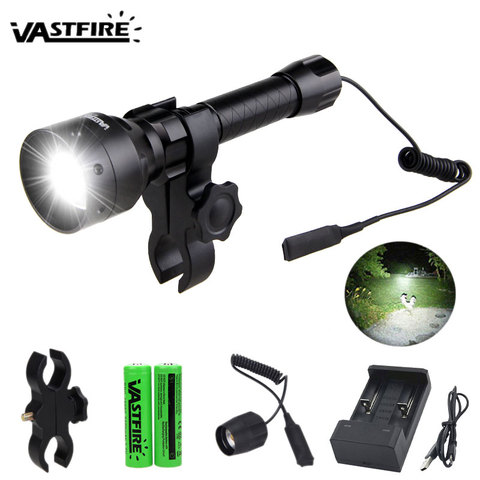 Lampe de poche tactique pour chasse T50, Zoomable 500 Yards, objectif 55mm, UF-1405 pour arme à feu, torche + support de lunette de fusil + interrupteur + chargeur USB 18650 ► Photo 1/6