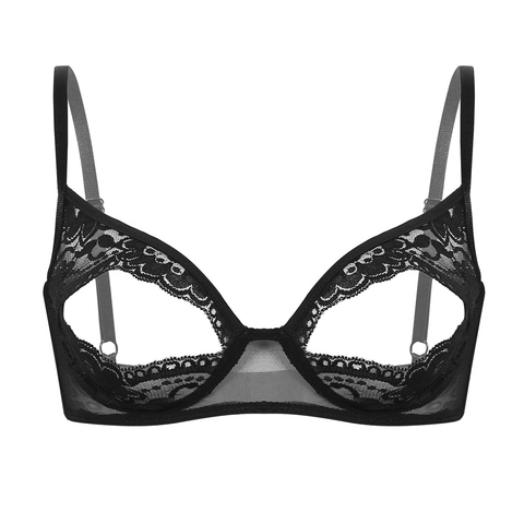 IEFiEL femmes Femme Lingerie exotique ouvert soutiens-gorge Sissy Femme vêtements de nuit Sexy dentelle mamelon fendu Bralette sans fil sans doublure soutien-gorge haut ► Photo 1/6