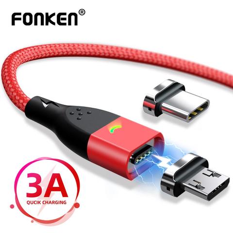 FONKEN 3A USB C câble 4Pin câble magnétique transfert de données de Charge rapide pour iphone USB chargeur aimant Type C cordon de Charge Usbc cordon ► Photo 1/6