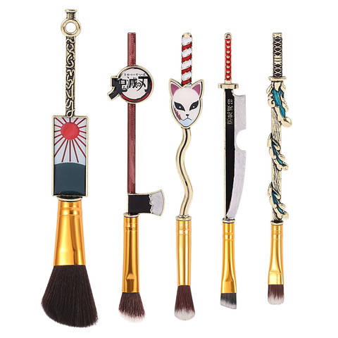 Brosse de maquillage Demon Slayer Kimetsu no Yaiba, 5 pièces/ensemble, Anime japonais, Cosplay, accessoires pour femmes, outil de maquillage fantôme avec sac, accessoires cadeau ► Photo 1/6