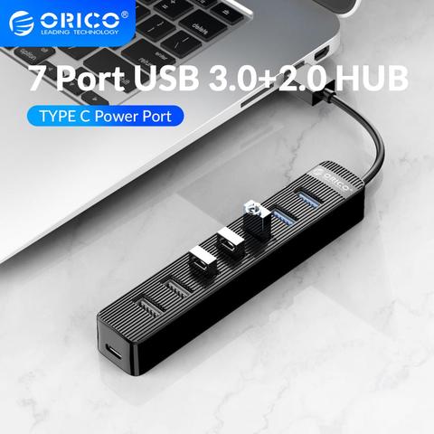 ORICO USB 3 0 + 2.0 HUB avec Port d'alimentation de Type C haute vitesse 7 Ports USB3.0 2.0 SD TF adaptateur de répartiteur pour accessoires d'ordinateur PC ► Photo 1/6