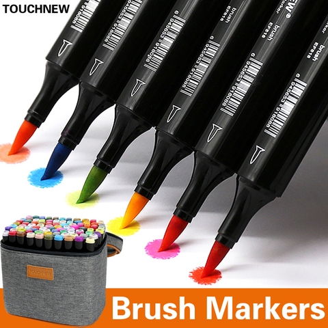 Touchnew – ensemble de marqueurs à base d'alcool avec brosse douce à l'huile, pour dessin, croquis, fournitures artistiques, papeterie scolaire pour artistes ► Photo 1/6