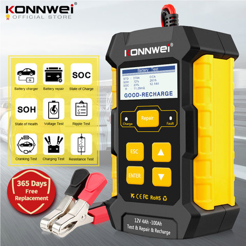 KONNWEI KW510 entièrement automatique 12V voiture testeur de batterie impulsion réparation 5A chargeurs de batterie humide sec AGM Gel plomb acide voiture réparation outil ► Photo 1/1