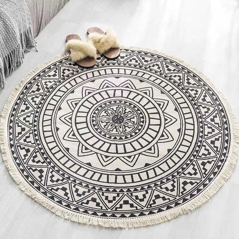 Tapis rond rétro pour salon et chambre à coucher, en coton et lin, avec glands, tapisserie teinte en fil, décoration de la maison ► Photo 1/6