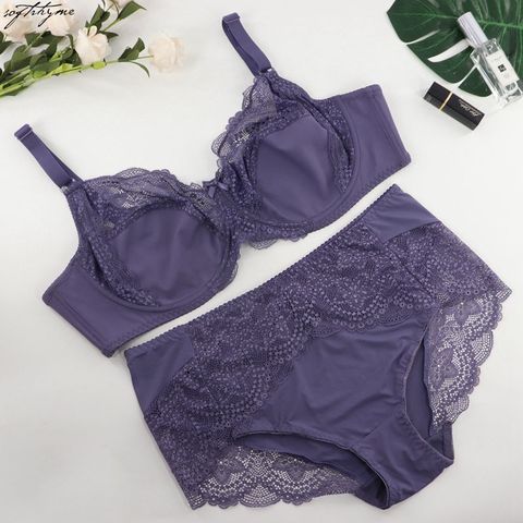 SoftRhyme-soutien-gorge en dentelle florale pour femmes, soutien-gorge grande taille XL 2XL 3XL 4XL 5XL 6XL, soutien-gorge, culotte Ultra mince ► Photo 1/6