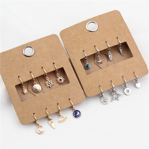 Géomee 8 pièces mignon strass étoile Mini petit cerceau boucles d'oreilles à la mode mauvais œil creux lune soleil coeur sans fin cercle boucles d'oreilles bijoux ► Photo 1/6