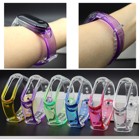 Nouveau bracelet de montre Transparent Fashional pour Xiaomi Mi Band4 3 5 bracelet de remplacement en silicone pour Xiaomi Mi Band5 4 3 dégradé avec ► Photo 1/6
