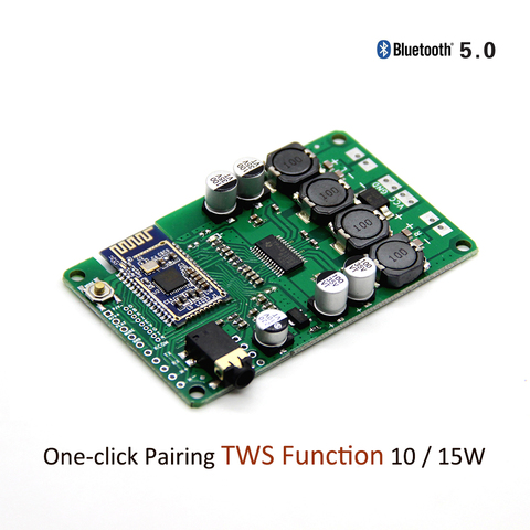 Carte d'amplificateur de puissance Bluetooth 5.0 TWS deux boîtiers 2x15 W/10 W prise en charge de l'entrée Audio auxiliaire Port série changement de nom ► Photo 1/5