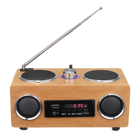Rétro Vintage Radio Super basse FM Radio bambou multimédia haut-parleur classique récepteur USB avec lecteur MP3 télécommande ► Photo 1/6