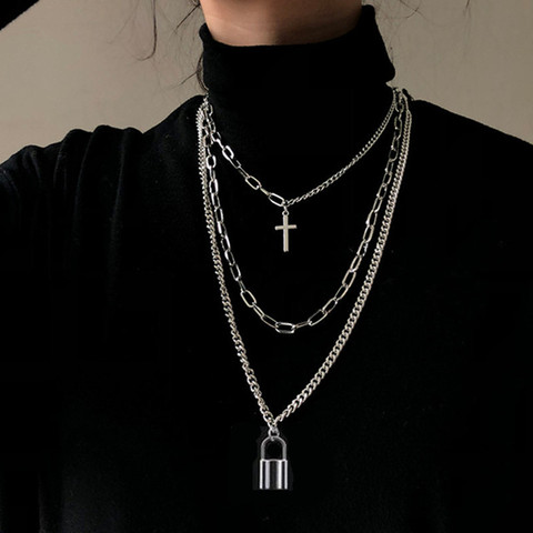 2022 mode unisexe multicouche Hip Hop longue chaîne collier pour femmes hommes bijoux cadeaux clé croix pendentif collier accessoires ► Photo 1/6