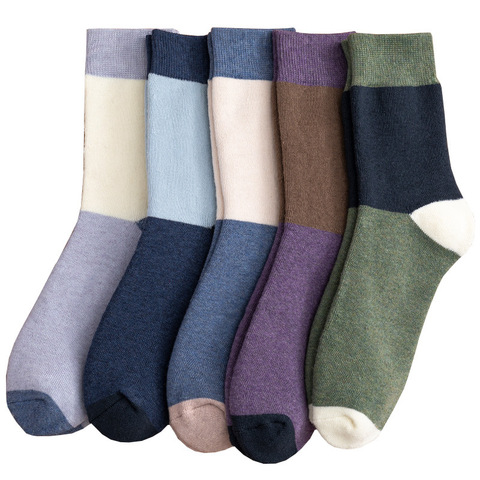 Chaussettes de marque en coton pour hommes, épaisses et chaudes, très tendance, collection automne et hiver, 5 paires/lot ► Photo 1/6