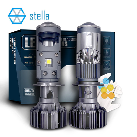 Stella auto mini H4 H7 led lentille phares ampoules projetor lampe frontale feux de croisement feux de route lampe de glace pour auto 55w 5500k lumière blanche ► Photo 1/6