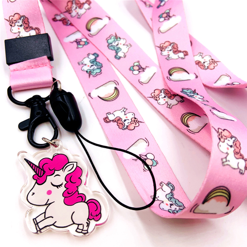 Kawaii – porte-clé licorne, lanière de cou, mignon, breloque pour téléphone portable, lanière rose pour les clés, Badge d'identification, pratique ► Photo 1/4