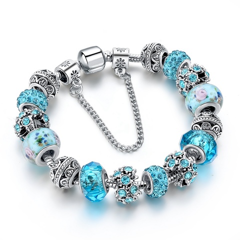 YADA-Bracelets avec perles de fleur bleue pour femmes, bijou en cristal, breloque florale féminine, BT200331 ► Photo 1/6
