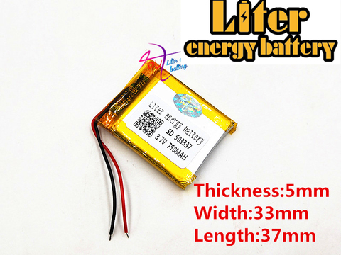 Cellules Lithium-polymère LiPo, rechargeables, 3.7V, 750mAh, 503337, pour Mp3Mp4, Mp5, DIY, PAD, E-book, bluetooth ► Photo 1/2