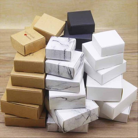 10 pièces Kraft papier boîte à bonbons en carton marbrure Style à la main bricolage faveur et cadeau paquet maison fête de noël décoration de mariage ► Photo 1/6