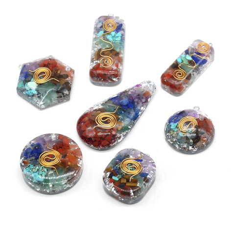 Pierre naturelle sept Chakras pendentif rond Reiki guérir énergie cristal pendentif pour bijoux à breloques faisant collier à faire soi-même cadeau ► Photo 1/6