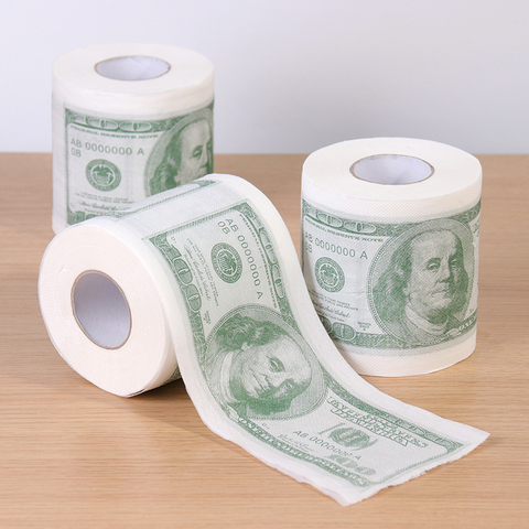 Rouleau de papier toilette imprimé, papier toilette humoristique, fournitures de maison, pâte de bois, cent Dollars, papier roulant imprimé, nouveauté cadeau, 1 rouleau ► Photo 1/6