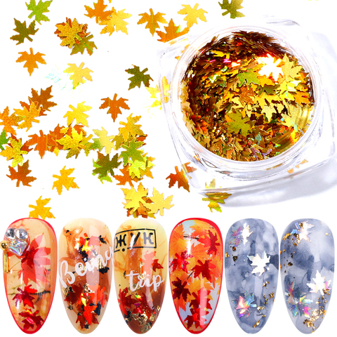 1 boîte feuilles d'érable Nail Art paillettes holographique paillettes paillettes Paillette caméléon autocollants pour ongles automne Design décor SA1528 ► Photo 1/6