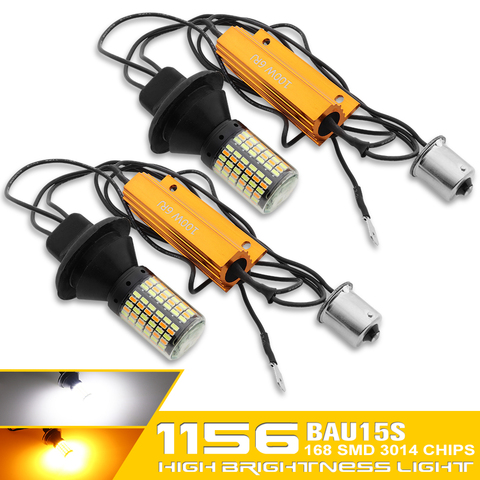 Ampoule LED Double couleur 7440 1156 BA15S BAU15S Canbus 168SMD, sans erreur P21W blanc ambre, feu clignotant de voiture DRL, 2 pièces ► Photo 1/6