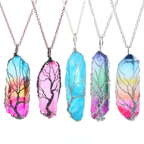 Collier et pendentif en cristal de Quartz naturel pour hommes et femmes, pierres de guérison, Chakra, arbre de vie, tendance, bijoux cadeaux ► Photo 1/6