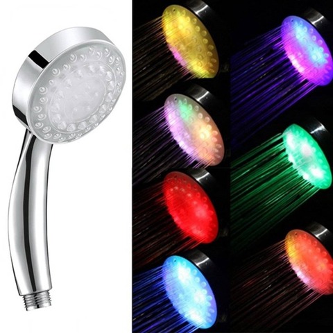 Pomme de douche de pluie automatique 7 couleurs, LED lumières, suspension, salle de bain, tête ronde simple, coloré ► Photo 1/6