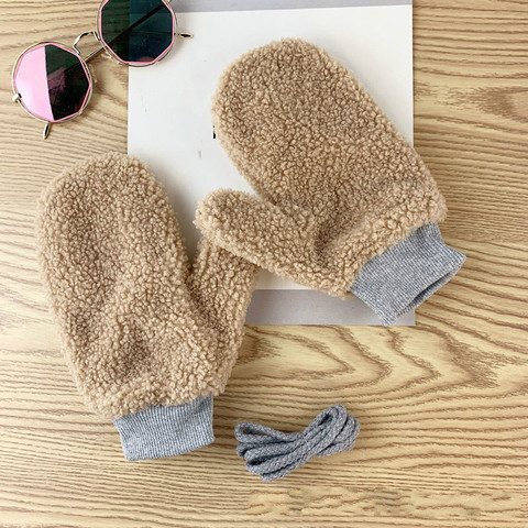 Gants d'hiver en peluche pour femme, épais, coupe-vent, chaud, mignon, avec dessin animé, pour étudiantes ► Photo 1/5