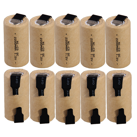 10 pièces subc batterie SC batterie rechargeable remplacement de la batterie 1.2 v avec onglet 2200 mah pour makita pour dewalt pour bosch pour B & D ► Photo 1/5