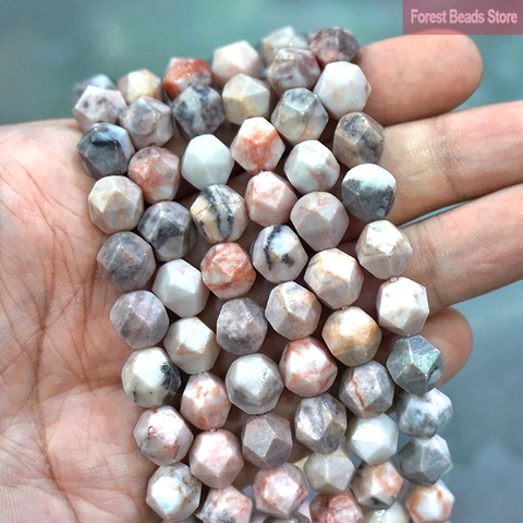Entretoises à facettes rose zèbre Jaspers perles en vrac pierre naturelle pour la fabrication de bijoux bricolage Bracelet à breloques collier 15 