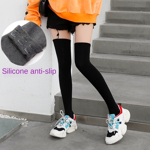 Chaussettes antidérapantes en Silicone pour femmes, bas hauts japonais en coton, noir pur, printemps et automne ► Photo 1/6