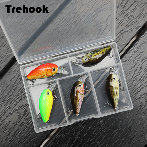 TREHOOK 36mm 3.6g 5 pièces Mini appâts de pêche à la manivelle appâts artificiels Topwater appâts durs méné nageurs Wobblers pêche à la carpe ensemble de leurres ► Photo 1/6