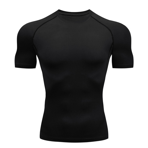 T-shirt à Compression et séchage rapide pour homme, vêtement de Sport, de course, de Fitness, de musculation, slim, court, noir ► Photo 1/6