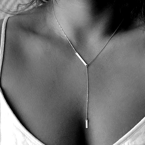 2017 925 argent sterling de haute qualité nom argent bar lariat longue chaîne en argent femmes collier 925 ► Photo 1/4