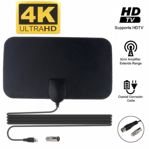 Kebidumei 4K 25DB haut Gain HD TV DTV boîte antenne de télévision numérique prise ue 50 Miles Booster actif intérieur antenne HD conception plate ► Photo 1/6