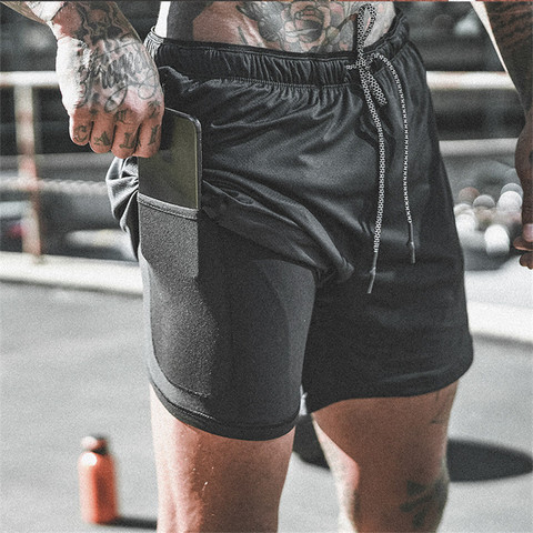 Short de fitness respirant à séchage rapide pour homme, sweat-shirt de course, faux short de sport en deux pièces, grande taille, été ► Photo 1/6