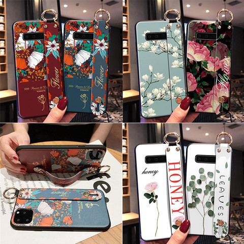 Coque à motif floral Vintage avec dragonne, étui en TPU pour Samsung Galaxy S6 Edge J3 J5 J7 A3 A5 A7 2016 2017 J4 J6 J8 A6 A8 Plus A7 A9 2022 ► Photo 1/6