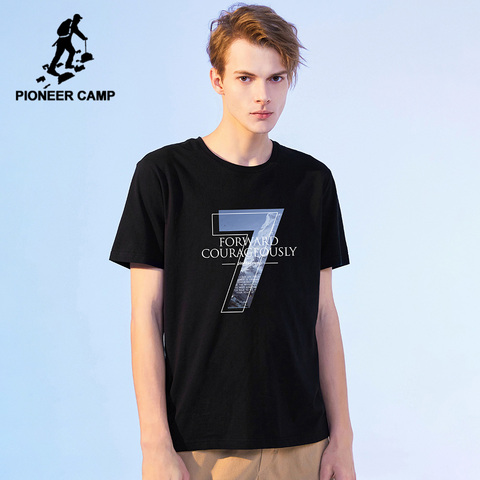 Pioneer Camp nouveau mode t-shirt hommes numéro 7 imprimé coton casual Blakc bleu jaune hommes T-shirts d'été ADT0207181H ► Photo 1/6