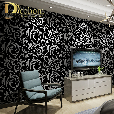 Rouleau de papier peint de luxe en damassé victorien en 3D, noir et blanc, décoration d'intérieur ► Photo 1/6