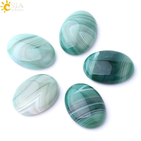 CSJA pierre naturelle ovale vert veines Agates Cabochons pour femme hommes fabrication de bijoux perles en vrac anneau bricolage pendentif couleur aléatoire F786 ► Photo 1/6