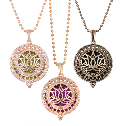 Collier diffuseur d'arôme d'arbre de fleur de Lotus, bijoux d'aromathérapie magnétique diffuseur d'huile essentielle médaillon de parfum pendentif colliers ► Photo 1/6