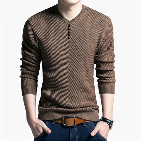 Pull à manches longues pour homme, couleur unie, col en V, décontracté, de marque, haute qualité, en laine et cachemire, offre spéciale ► Photo 1/6