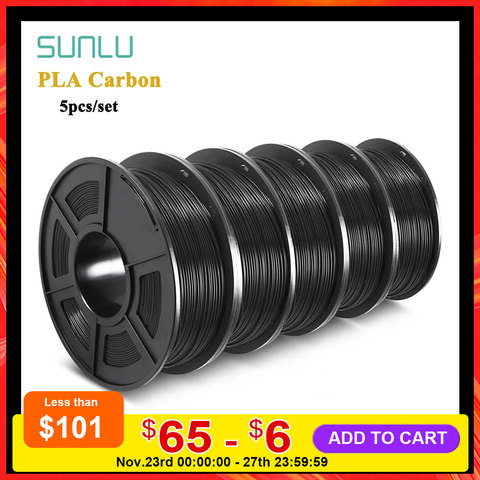 Filament 3D de PLA de Fiber de carbone de SUNLU pour l'imprimante 3D 1.75mm Filament noir de carbone de PLA 5 rouleaux/ensemble ► Photo 1/6