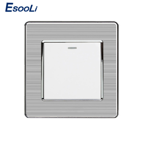 Esooli-interrupteur mural luxueux, 1 bouton, 1 voie, panneau en acier inoxydable AC 110-250V, marche/arrêt pour luminaire ► Photo 1/3