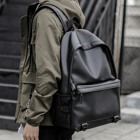 Sac à dos en cuir pour hommes, nouvelle mode, pour l'école, noir, pour adolescent, pour garçon, pour ordinateur portable, pour loisirs ► Photo 1/6