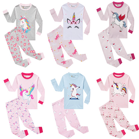 Ensemble de pyjama de noël pour garçon et fille, à rayures rouges et blanches, motif licorne, pour enfants de 1 à 8 ans ► Photo 1/6