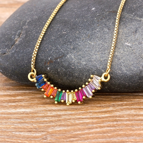 Collier arc-en-ciel en zircone pour femmes, longue chaîne, bijoux en pierres naturelles, pendentif en or, cadeau, nouveauté CZ ► Photo 1/6