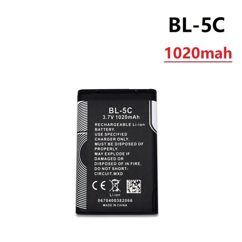 1 pièces 3.7V 1020mAh batterie BL-5C BL5C BL 5C piles rechargeables pour Nokia 2112 2118 2255 2270 2280 2300 2600 2610 3125 3230 ► Photo 1/3